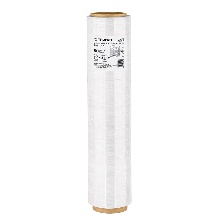 Rollo de 244 m película plástica estirable ancho 18' cal 50 Caja con 4, 101689