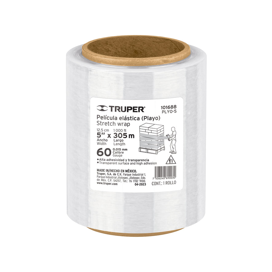 Rollo de 305 m película plástica estirable ancho 5' cal 60 Caja con 8, 101688