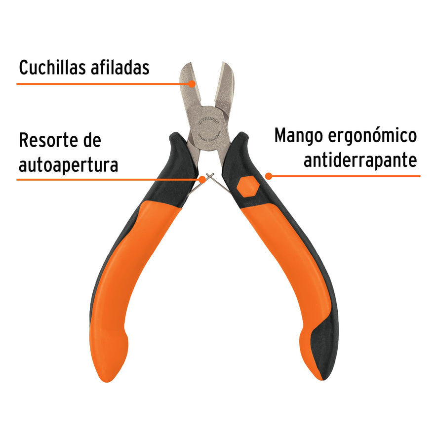 Mini pinza de corte diagonal 4' mango Comfort Grip, Truper Caja con 6, 17367