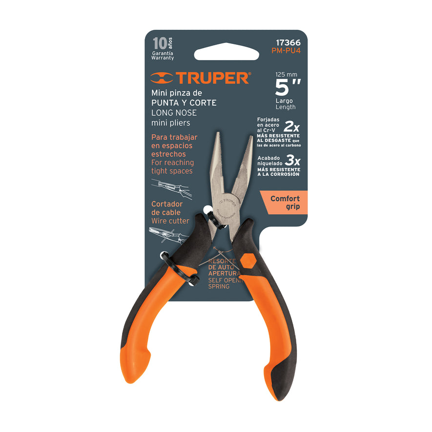 Mini pinza de punta y corte 5' mango Comfort Grip, Truper Caja con 6, 17366