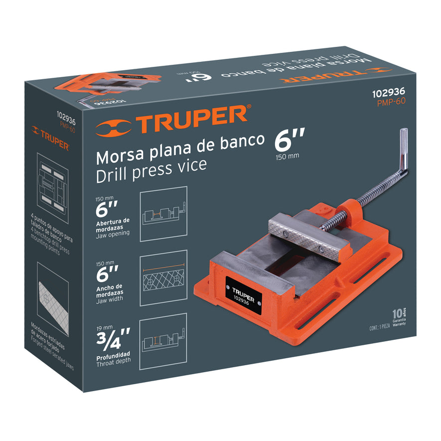 Prensa morsa plana, apertura 6' (150 mm), Truper, 102936
