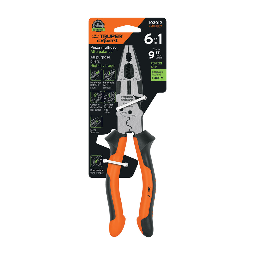 Pinza multiuso 8' electricista, comfort grip, Truper Expert Caja con 3, 103012