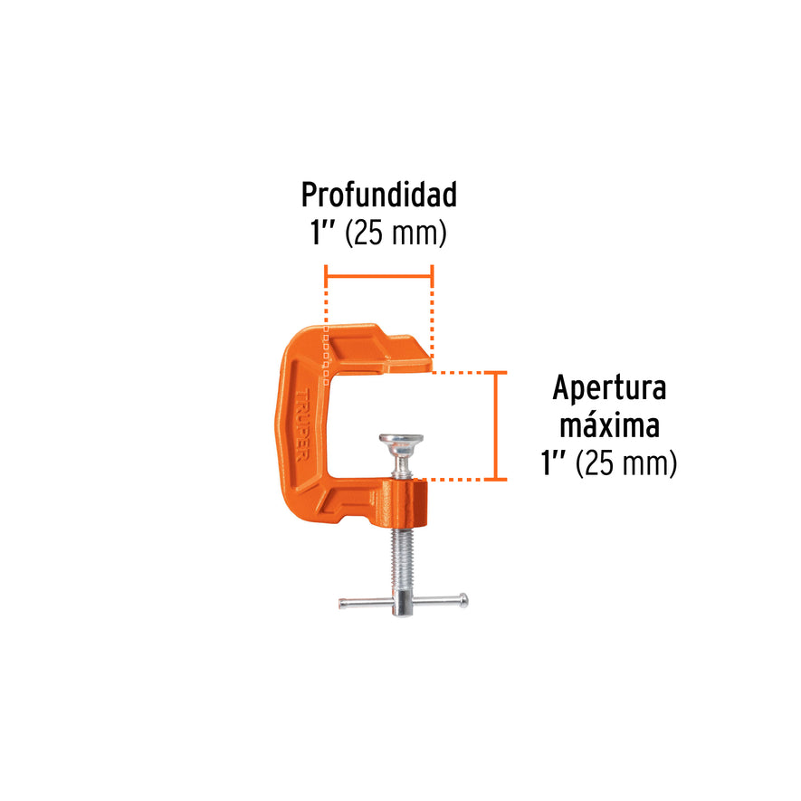 Prensa 1' de hierro dúctil para carpintería, Truper Caja con 6, 17658