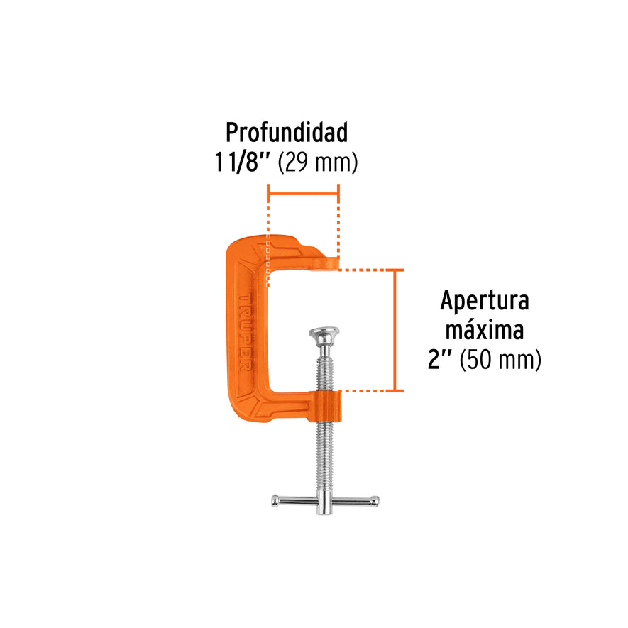 Prensa 2' de hierro dúctil para carpintería, Truper Caja con 6, 17659