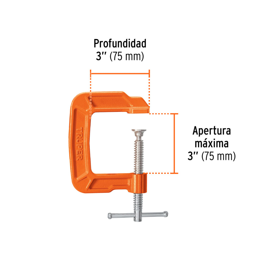 Prensa profunda 3' de hierro dúctil para carpintería, Truper Caja con 3, 17692