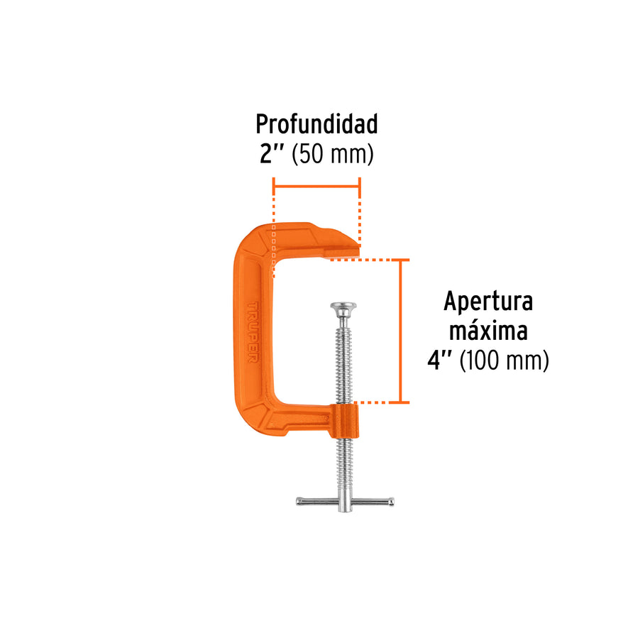 Prensa 4' de hierro dúctil para carpintería, Truper Caja con 3, 17661