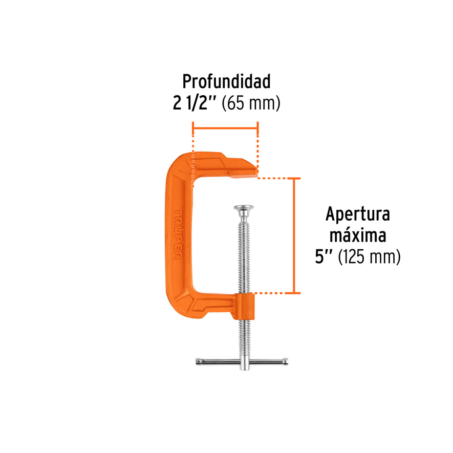 Prensa 5' de hierro dúctil para carpintería, Truper Caja con 3, 17662