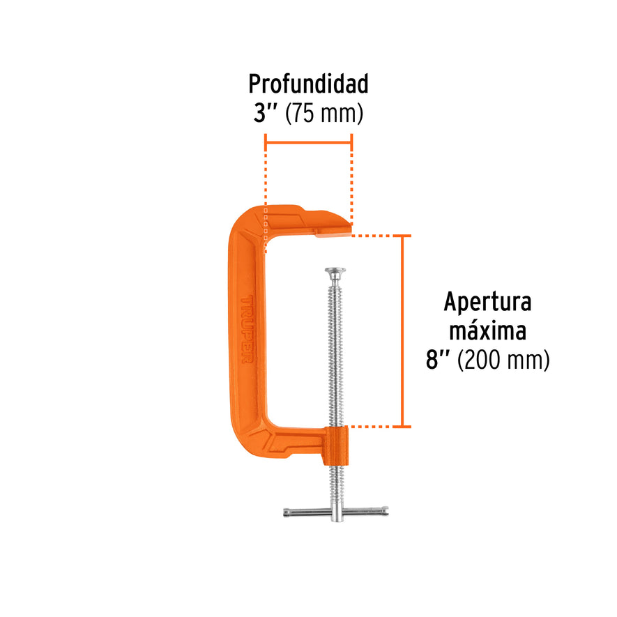 Prensa 8' de hierro dúctil para carpintería, Truper Caja con 3, 17664