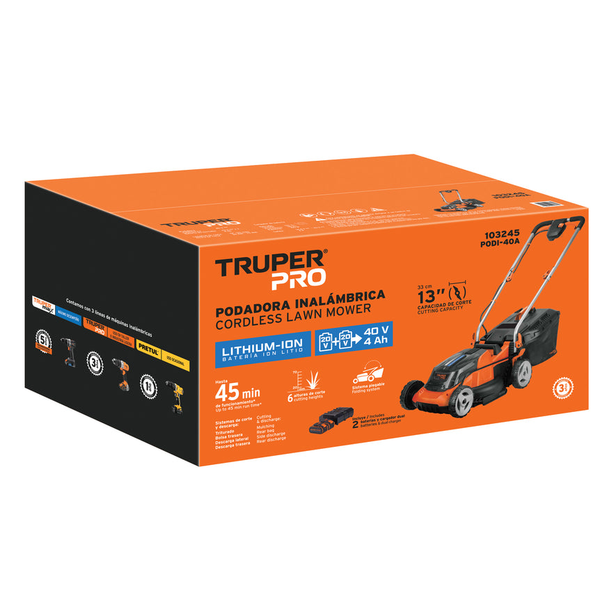 Podadora inalámbrica 40V, 2 baterías 4Ah, 1 carg.dual, PRO, 103245