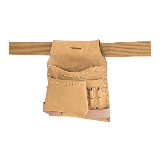 Porta herramientas de carnaza con 10 compartimentos, Truper Caja con 4, 11533