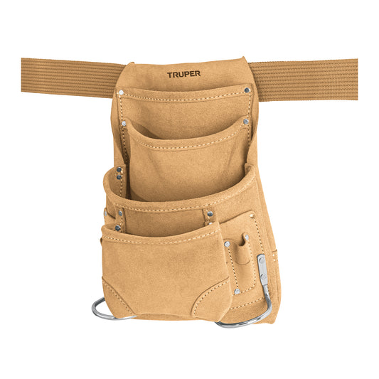 Porta herramientas de carnaza con 12 compartimentos, Truper Caja con 3, 11536