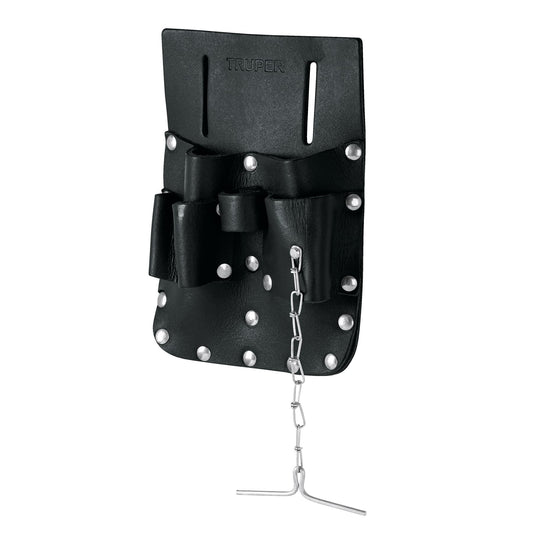 Porta herramientas de cuero con 7 compartimentos, Truper Caja con 4, 11515