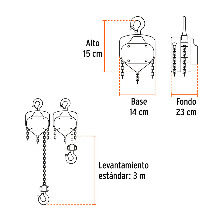 Polipasto de cadena de 1/2 ton, Truper, 16823