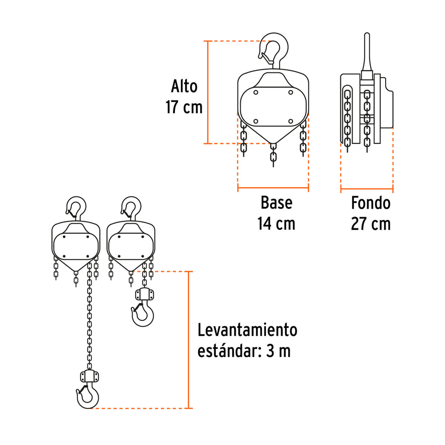 Polipasto de cadena de 1 ton, Truper, 16824