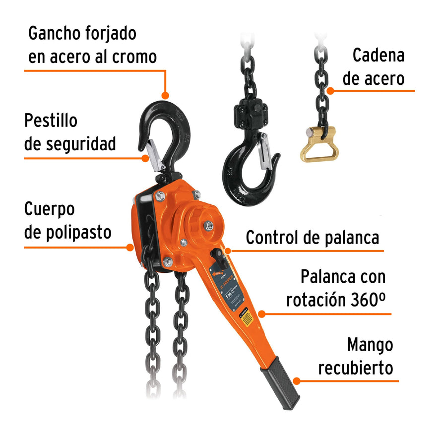 Polipasto de palanca 1-1/2 toneladas, Truper, 16842