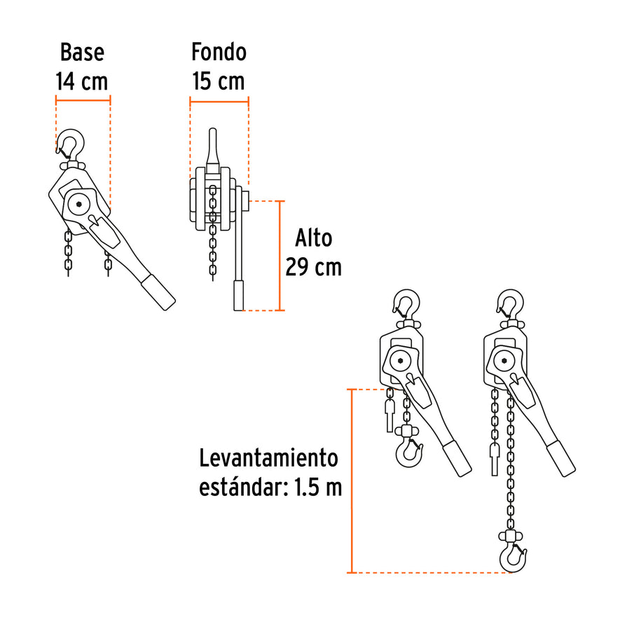 Polipasto de palanca 1 tonelada, Truper, 16841