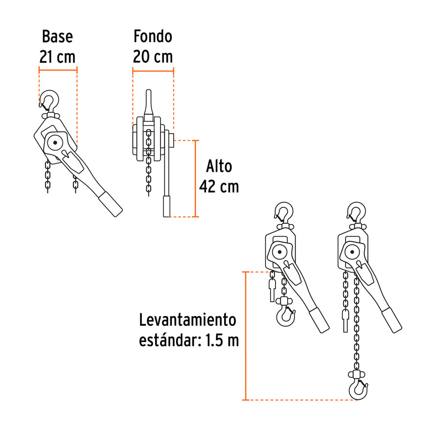 Polipasto de palanca 3 toneladas, Truper, 16843