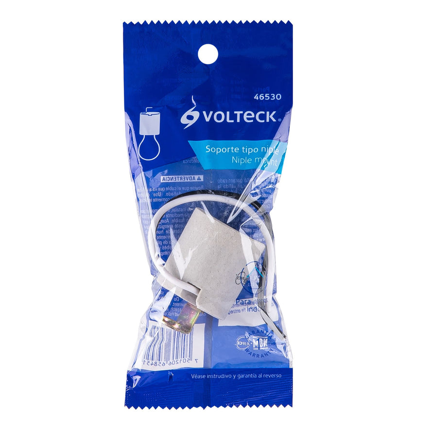 Portalámpara de porcelana, soporte tipo niple, Volteck Caja con 10, 46530