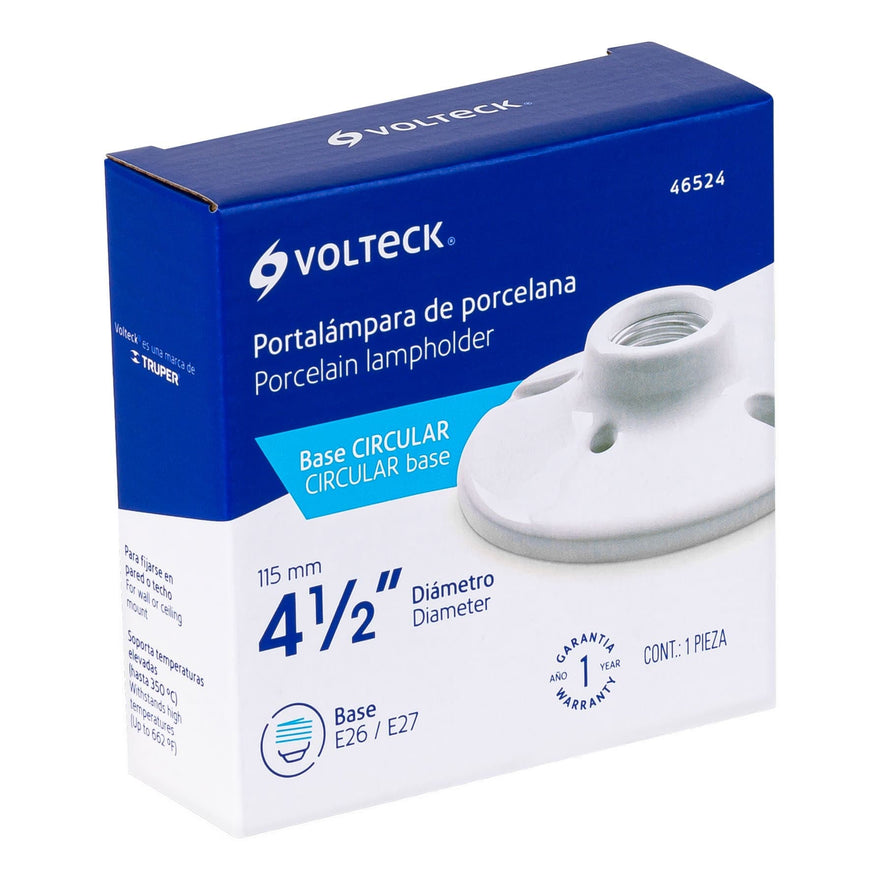 Portalámpara de porcelana, 4-1/2', redonda, Volteck Caja con 12, 46524