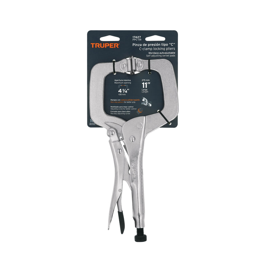 Pinza de presión 11' tipo 'C' con mordaza autoajustable Caja con 3, 17427