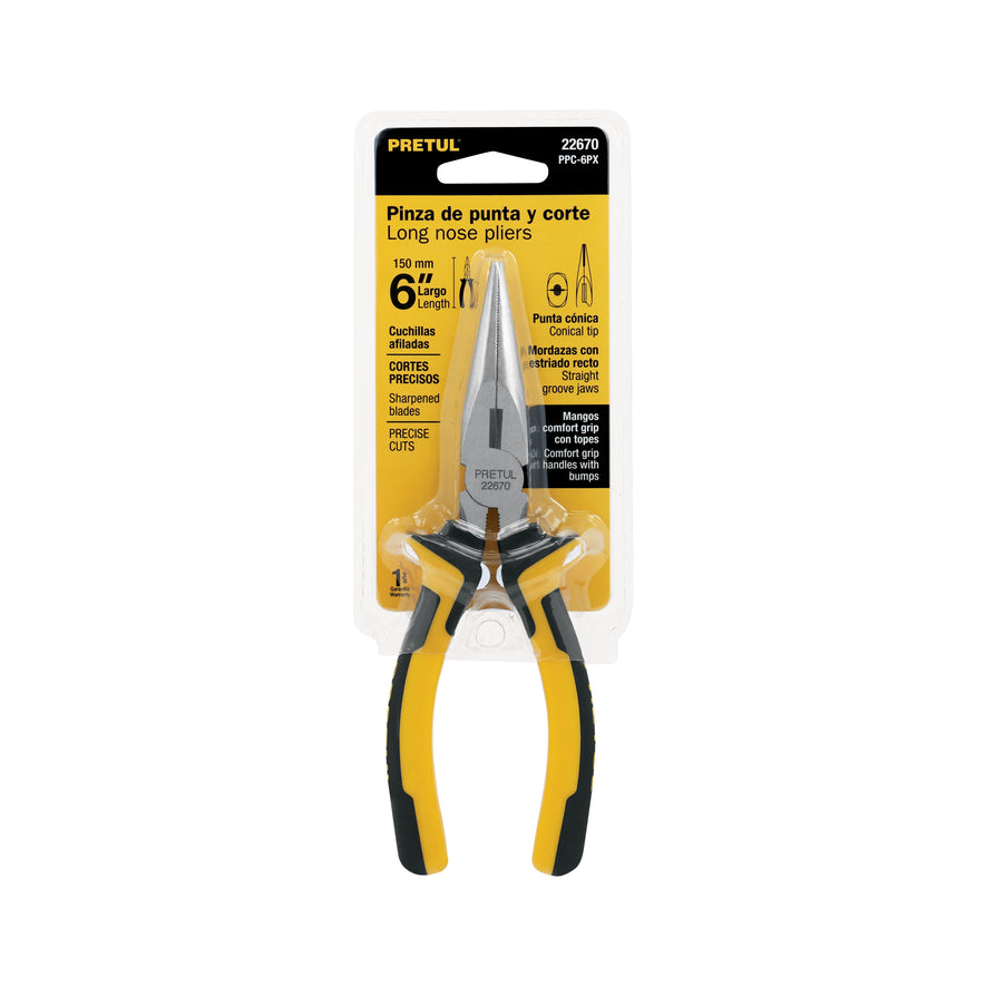 Pinza de punta y corte 6' mango Comfort Grip, Pretul Caja con 6, 22670