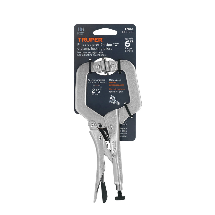Pinza de presión 6' tipo 'C' con mordaza autoajustable Caja con 3, 17413