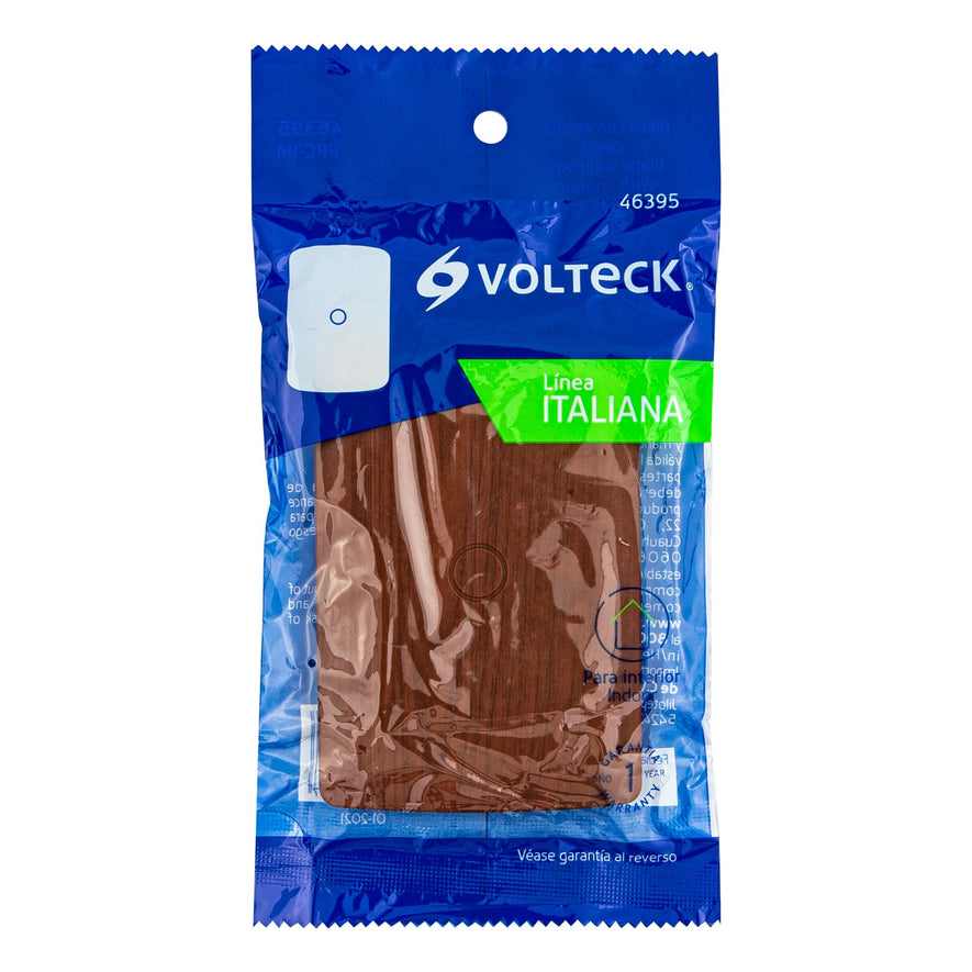 Placa ciega de ABS, línea Italiana, acabado madera, Volteck Caja con 12, 46395