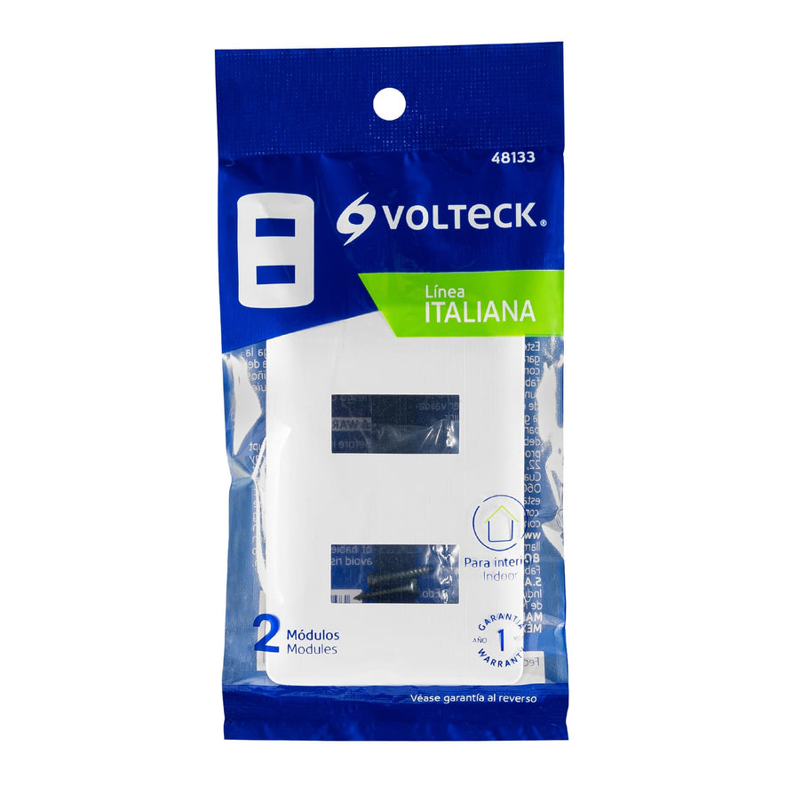Placa 2 módulos de ABS, línea Italiana, color blanco Caja con 12, 48133