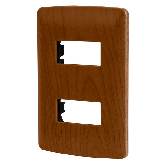 Placa 2 módulos de ABS, línea Italiana, acabado madera Caja con 12, 46393
