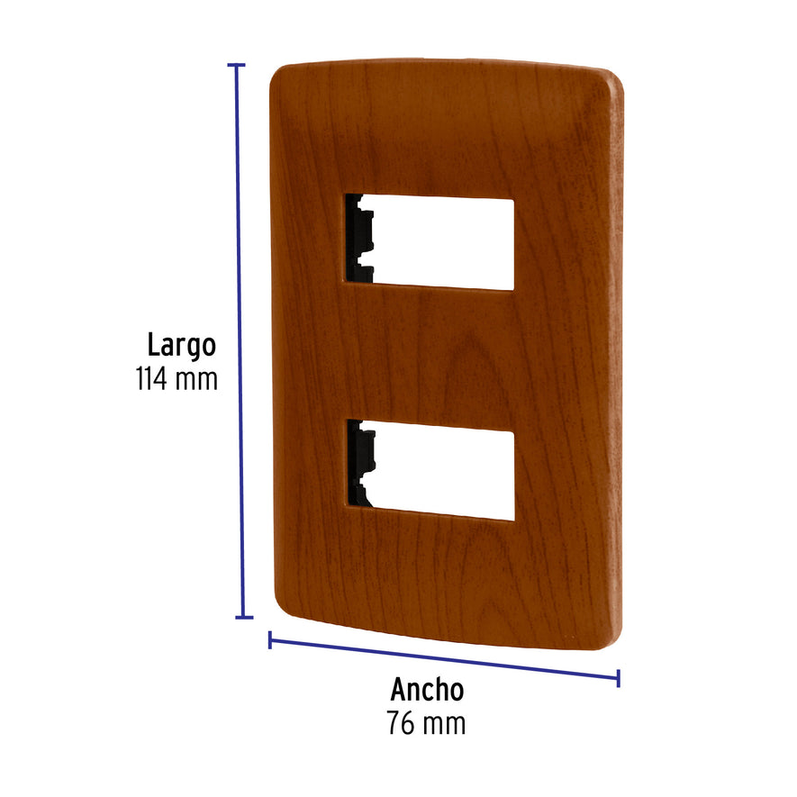 Placa 2 módulos de ABS, línea Italiana, acabado madera Caja con 12, 46393