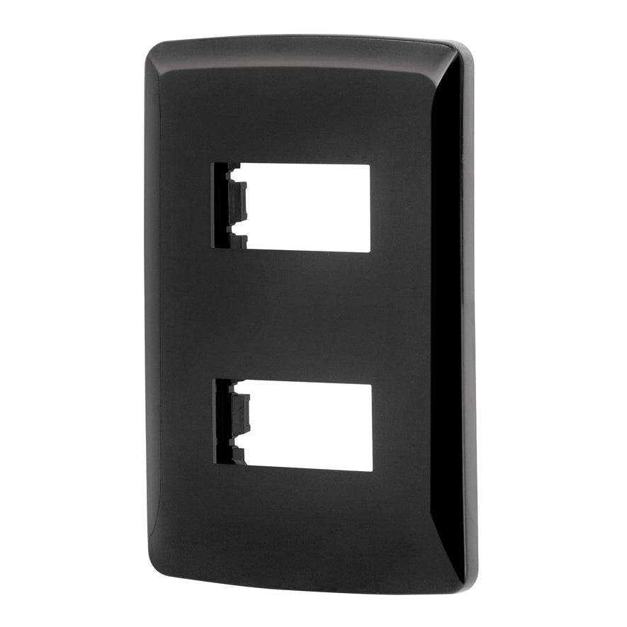 Placa 2 modulos, Italiana, color negro, Volteck Caja con 12, 40137