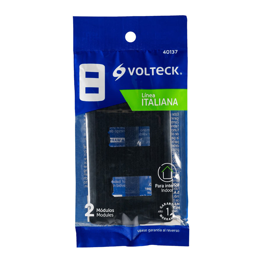 Placa 2 modulos, Italiana, color negro, Volteck Caja con 12, 40137