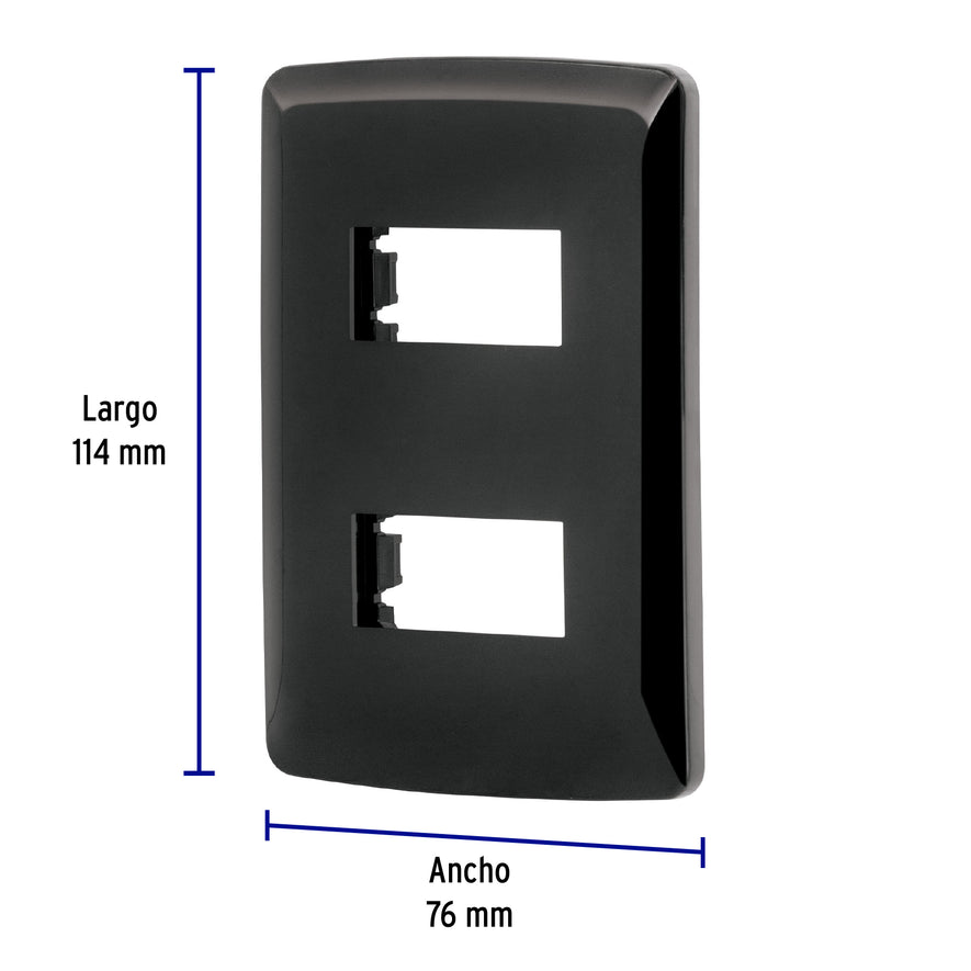 Placa 2 modulos, Italiana, color negro, Volteck Caja con 12, 40137