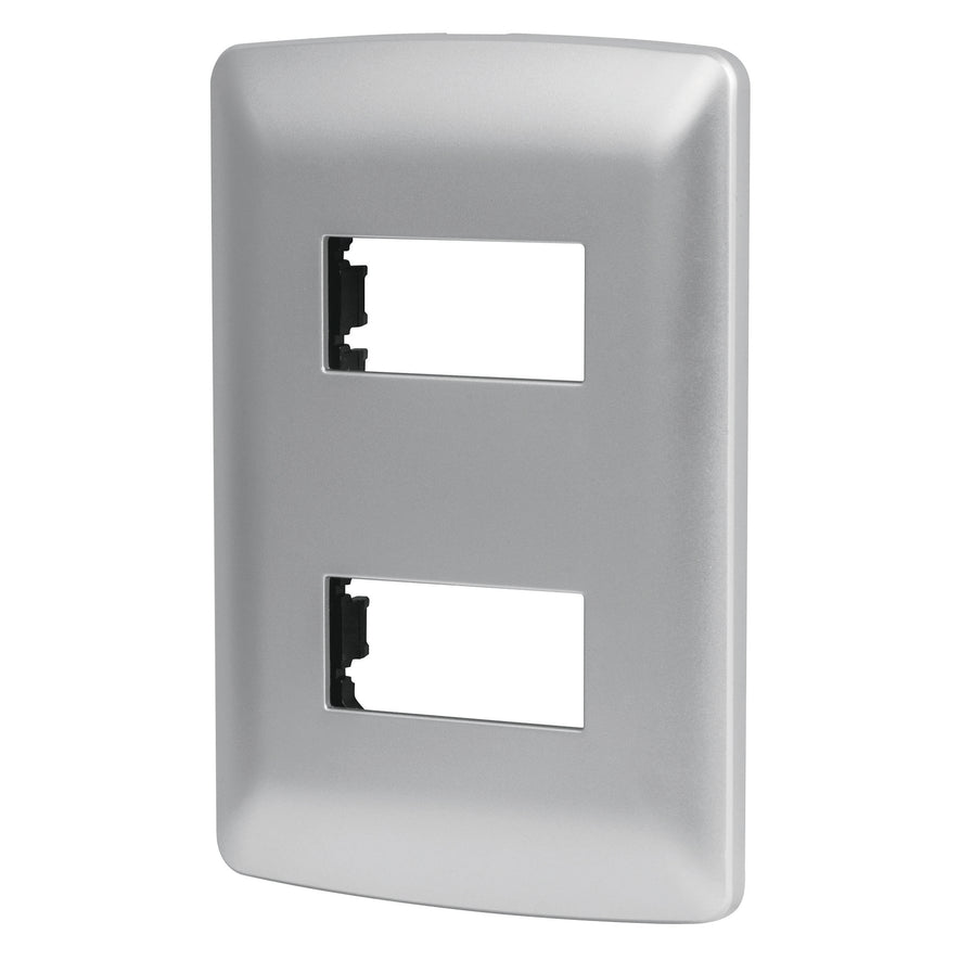 Placa 2 módulos de ABS, línea italiana, color plata, Volteck Caja con 12, 46398