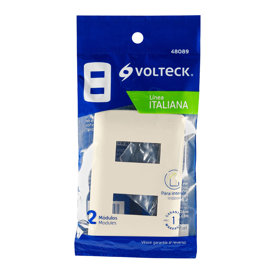 Placa 2 módulos de ABS, línea Italiana, color marfil Caja con 12, 48089