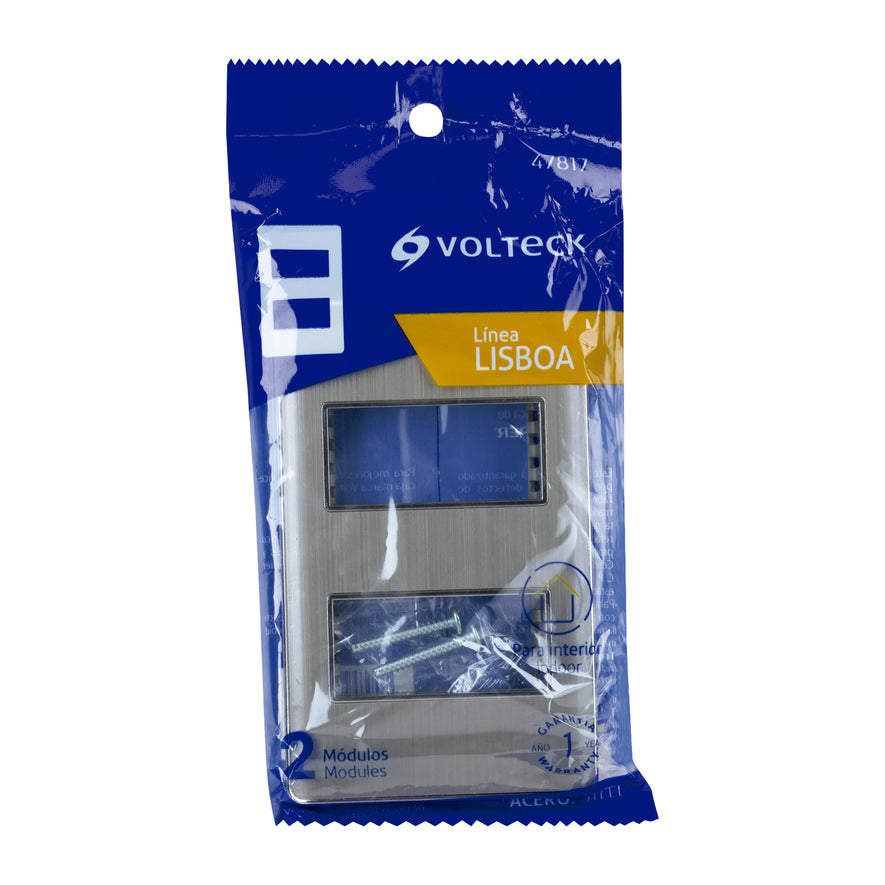 Placa de acero inox con 2 ventanas 1 módulo, línea Lisboa Caja con 12, 47817