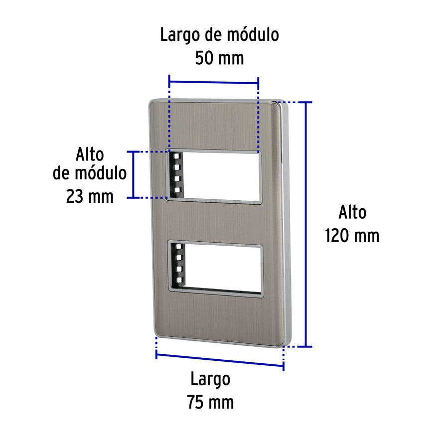 Placa de acero inox con 2 ventanas 1 módulo, línea Lisboa Caja con 12, 47817