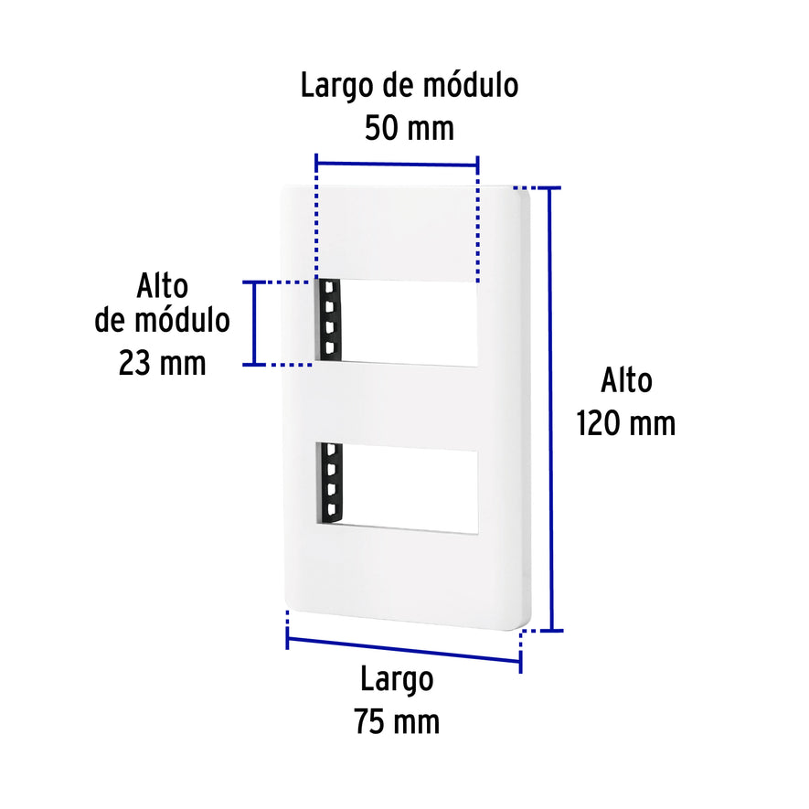 Placa blanca de 2 ventanas 1 módulo, línea Lisboa, Volteck Caja con 12, 47937