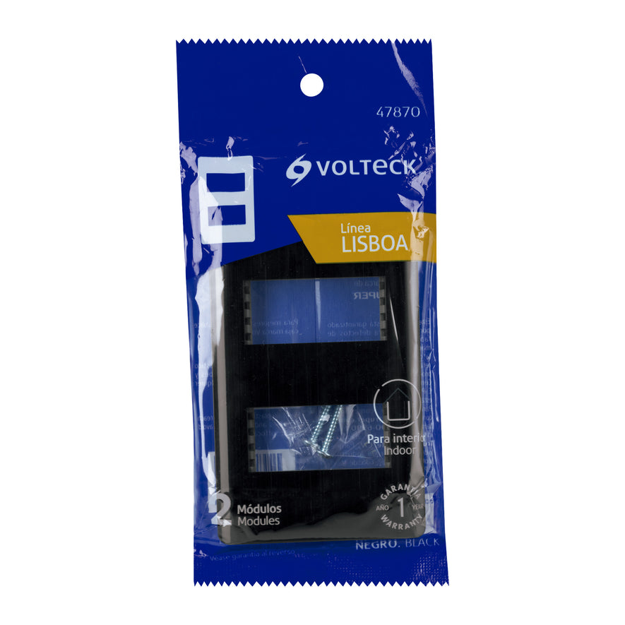 Placa negra de 2 ventanas 1 módulo, línea Lisboa, Volteck Caja con 12, 47870
