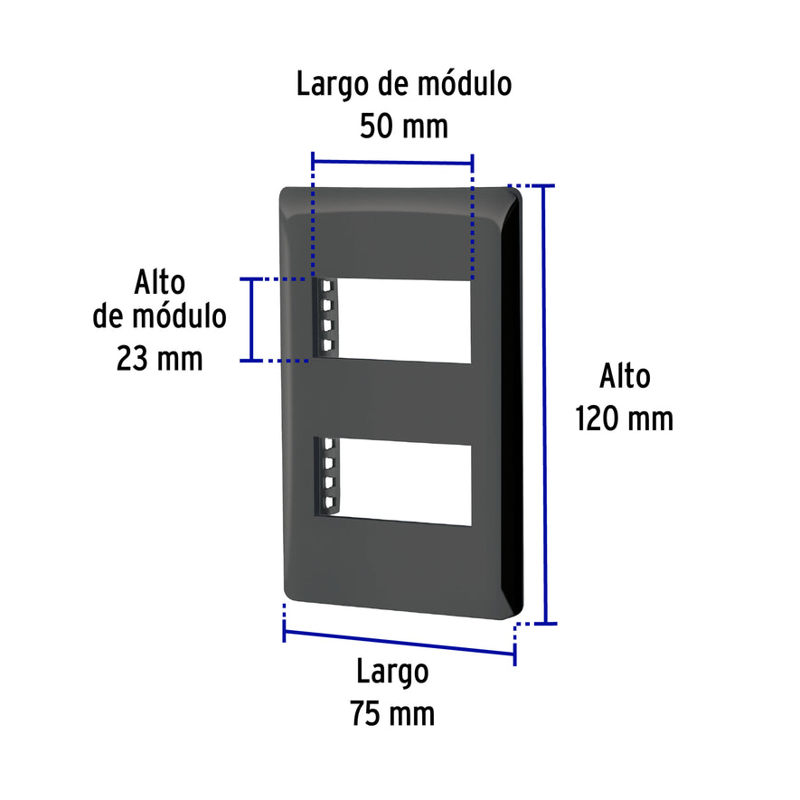 Placa negra de 2 ventanas 1 módulo, línea Lisboa, Volteck Caja con 12, 47870