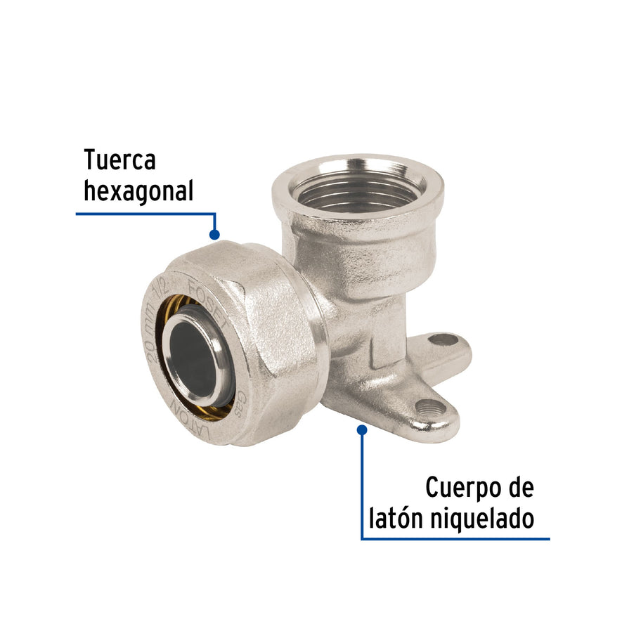 Codo oreja 90° para PEALPE, 1/2', con rosca hembra, Foset Caja con 4, 45931