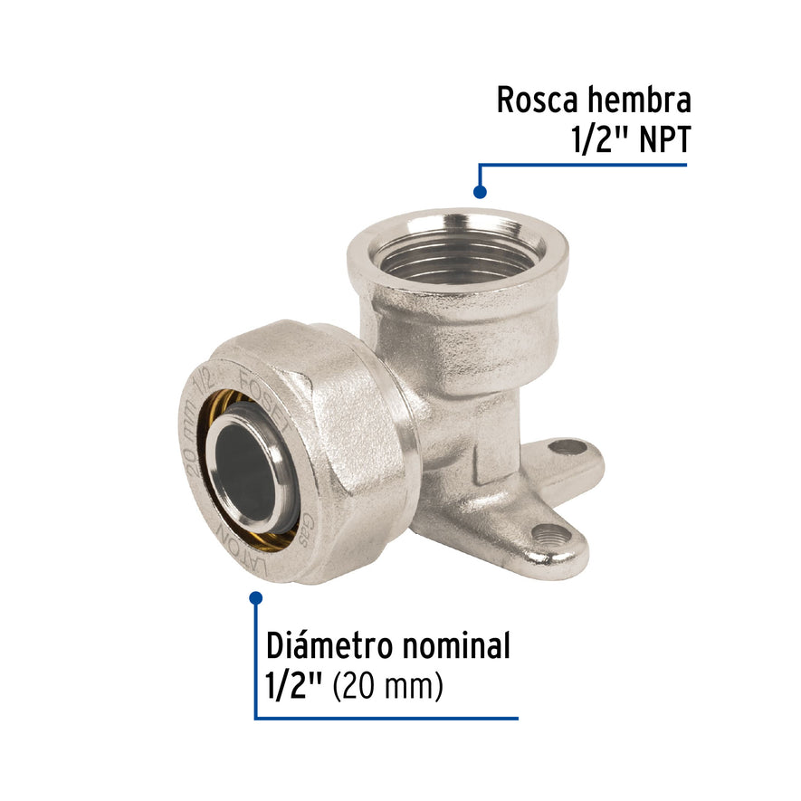 Codo oreja 90° para PEALPE, 1/2', con rosca hembra, Foset Caja con 4, 45931