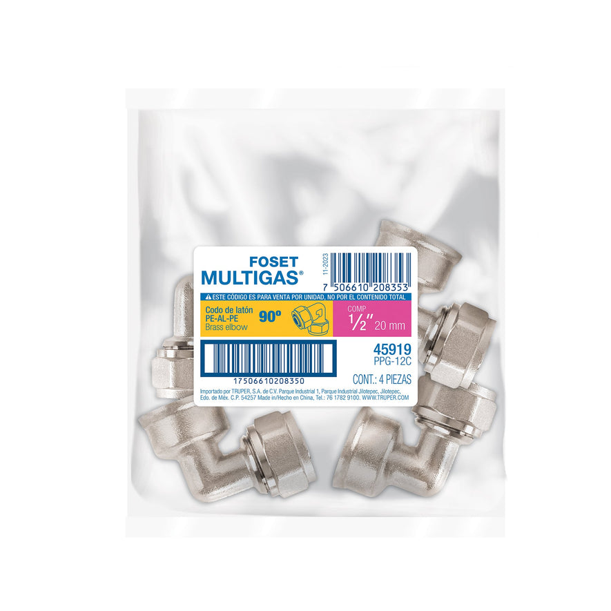 Codo 90° para PEALPE, 1/2', Foset Caja con 4, 45919