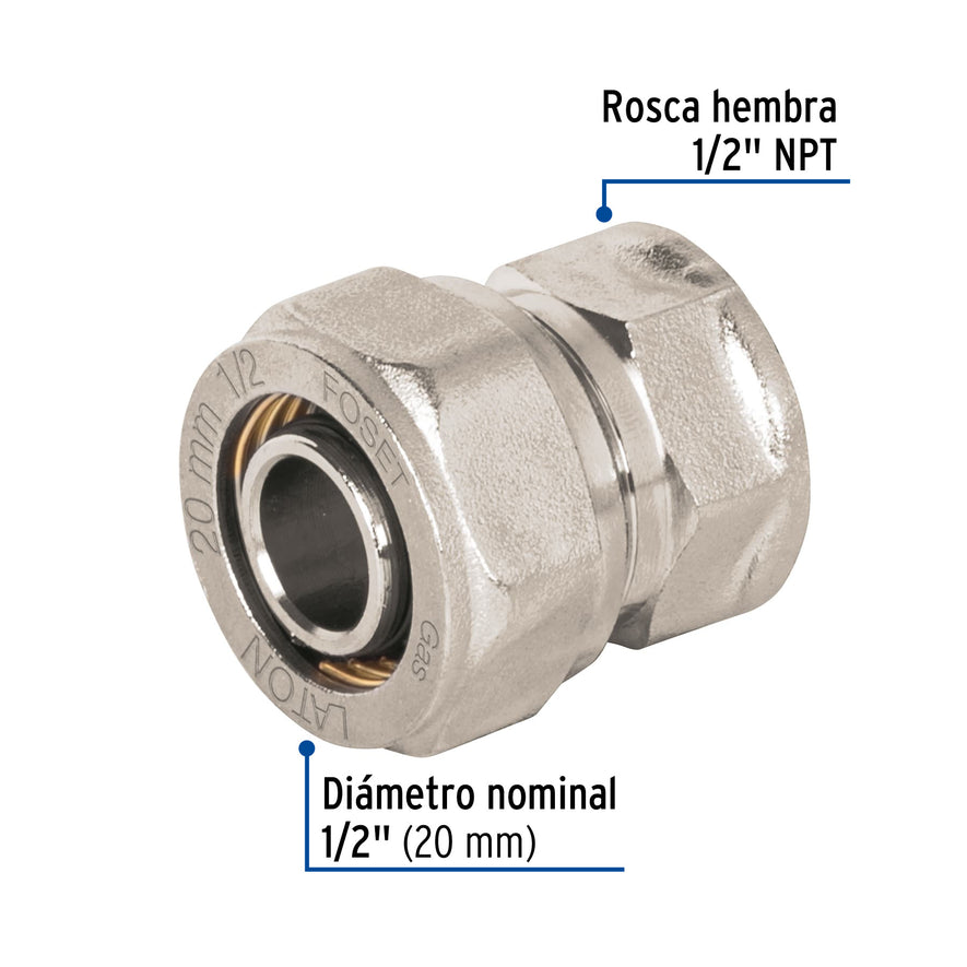 Conector para PEALPE, 1/2', con rosca hembra, Foset Caja con 4, 45933