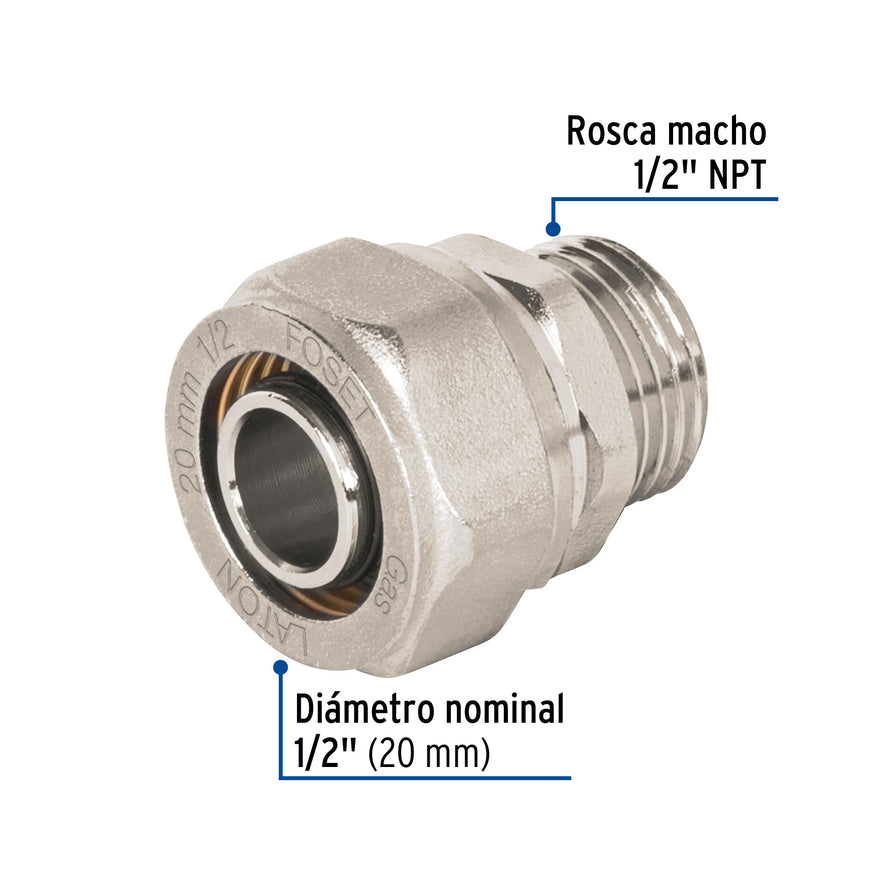 Conector para PEALPE, 1/2', con rosca macho, Foset Caja con 4, 45936