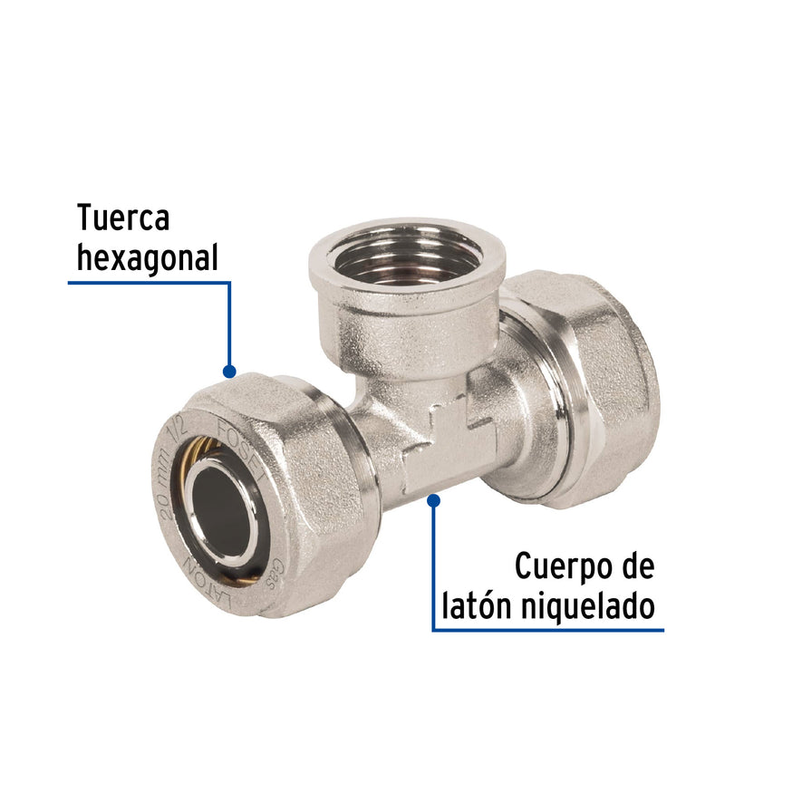 Tee para PEALPE, 1/2', con rosca hembra central, Foset Caja con 4, 45930