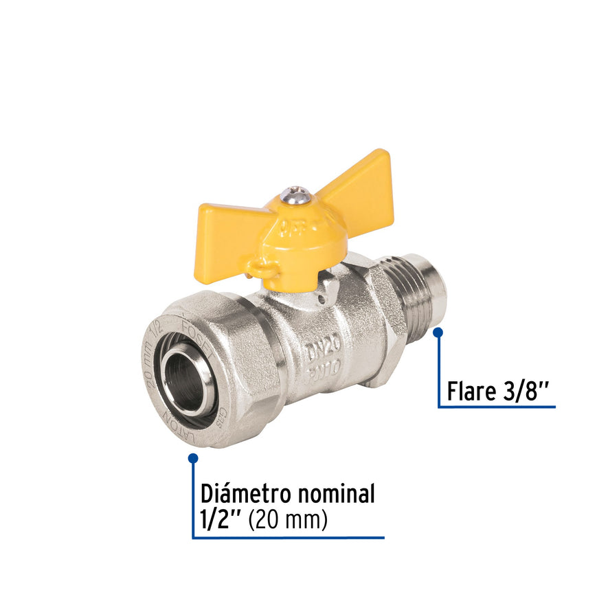 Válvula esfera para PE-AL-PE, 1/2'a flare 3/8', Foset Caja con 2, 45947