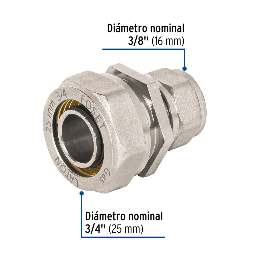 Cople de compresión reducido para PEALPE, 3/4' x 3/8', Foset Caja con 4, 45916