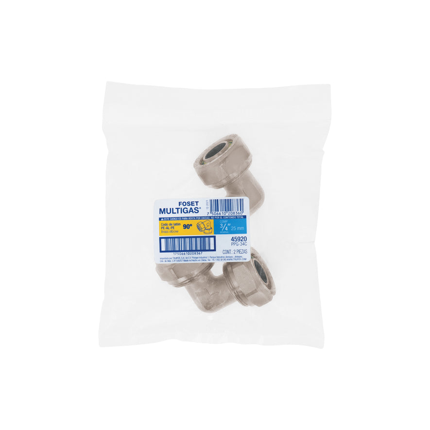 Codo 90° para PEALPE, 3/4', Foset Caja con 2, 45920