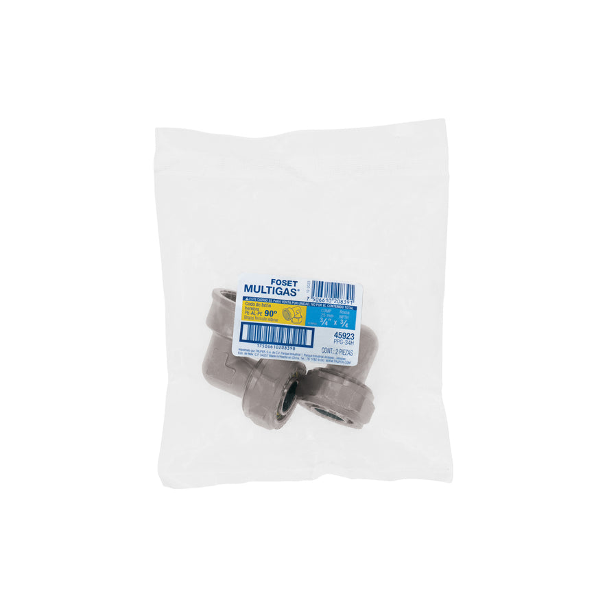 Codo 90° para PEALPE, 3/4', con rosca hembra, Foset Caja con 2, 45923
